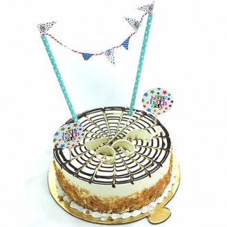 Butterscotch cake with happy birthday topper Online Cake Delivery Delivery Jaipur, Rajasthan